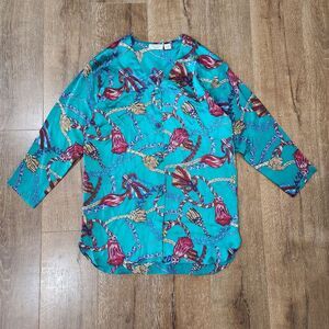 Vtg 90s Gold Label Victoria's Secret Scarf Print Silk Shirt M/L Equestrian Retro